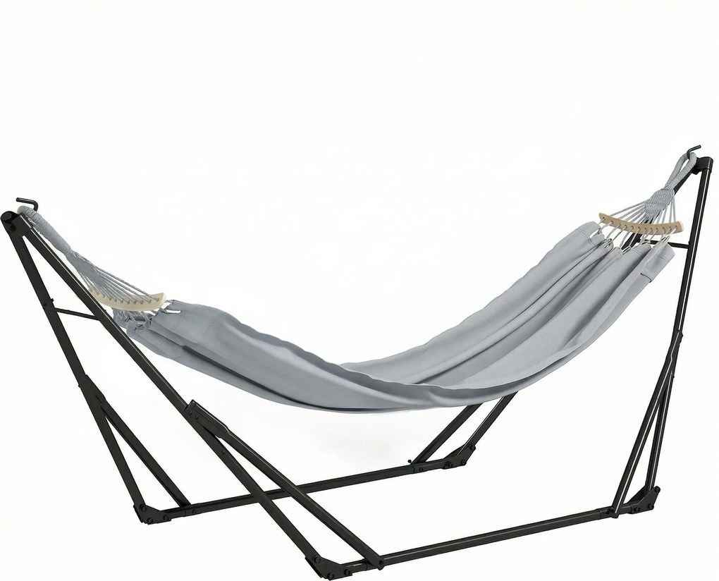 Outsunny Suporte com Rede Dobrável em Aço 2 em 1 para Rede ou Cadeira Suspensa Bolsa de Transporte Incluída 268x89x100 cm Cinza | Aosom Portugal