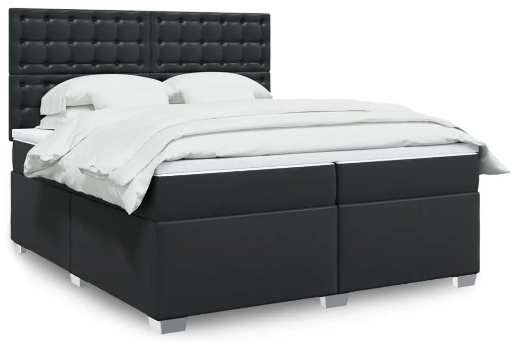 Cama com molas/colchão 200x200 cm couro artificial preto
