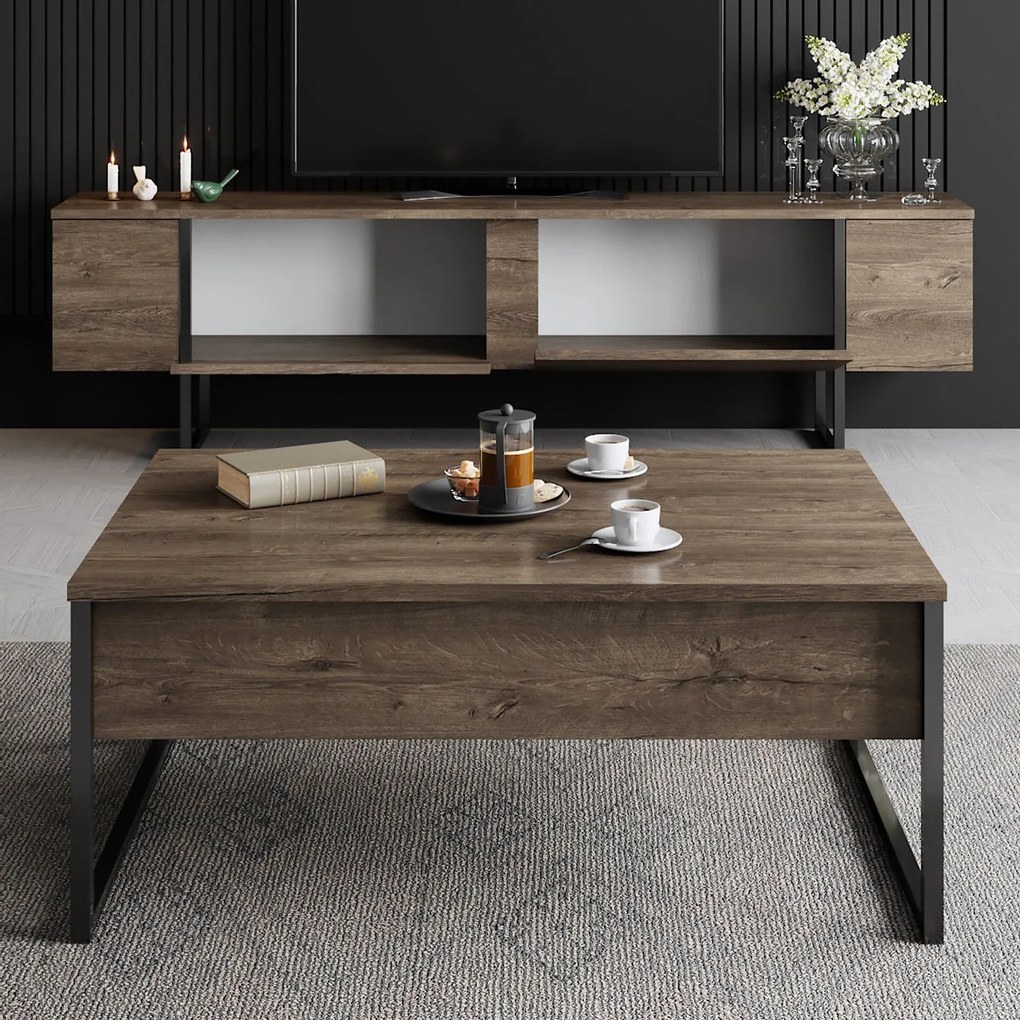 Aparador TV Luxe – Nogueira/Preto – 180x30x50 cm
