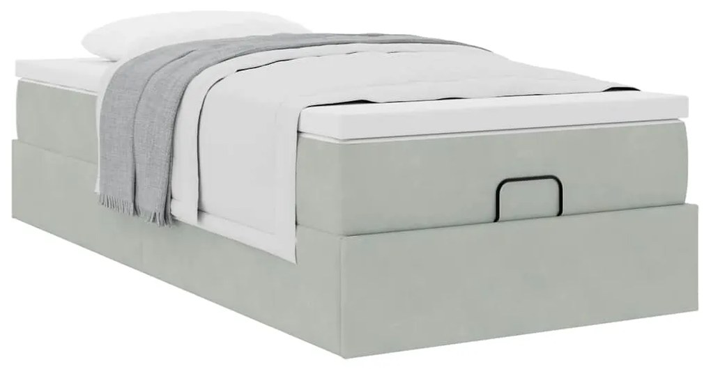 Estrutura cama otomana colchão 80x200 cm veludo cinzento claro