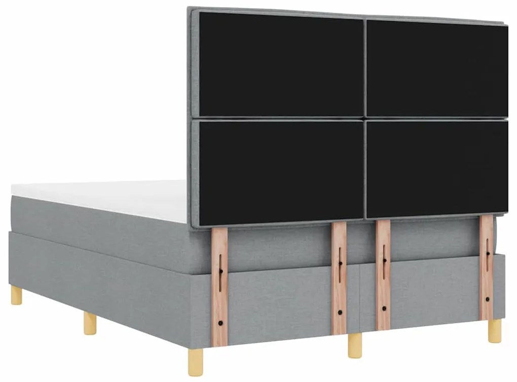 Cama Box com Colchão &amp; LED Cinza Claro 140x200 cm Tecido