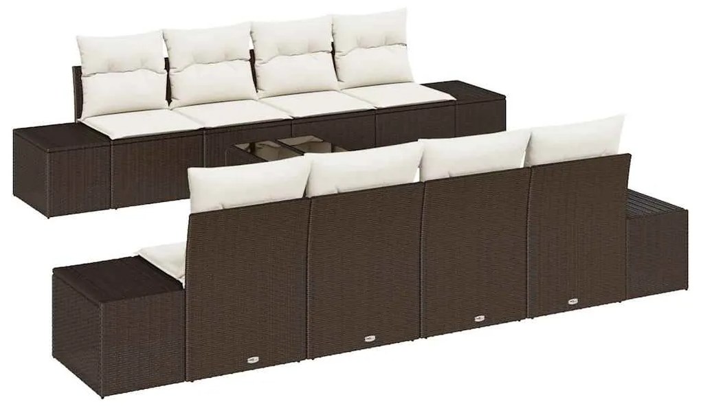 Conjunto de Sofá de Jardim de 7 Peças da com Almofadas Marrons em Poly