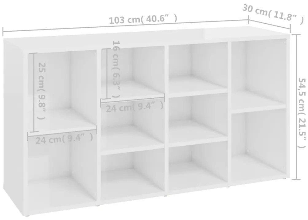 Sapateira 103x30x54,5 cm contraplacado branco brilhante