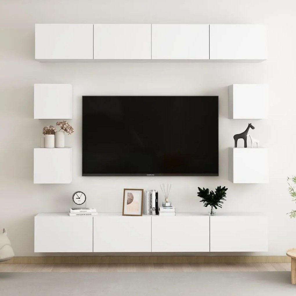 vidaXL 8 pcs conjunto de móveis de TV contraplacado branco