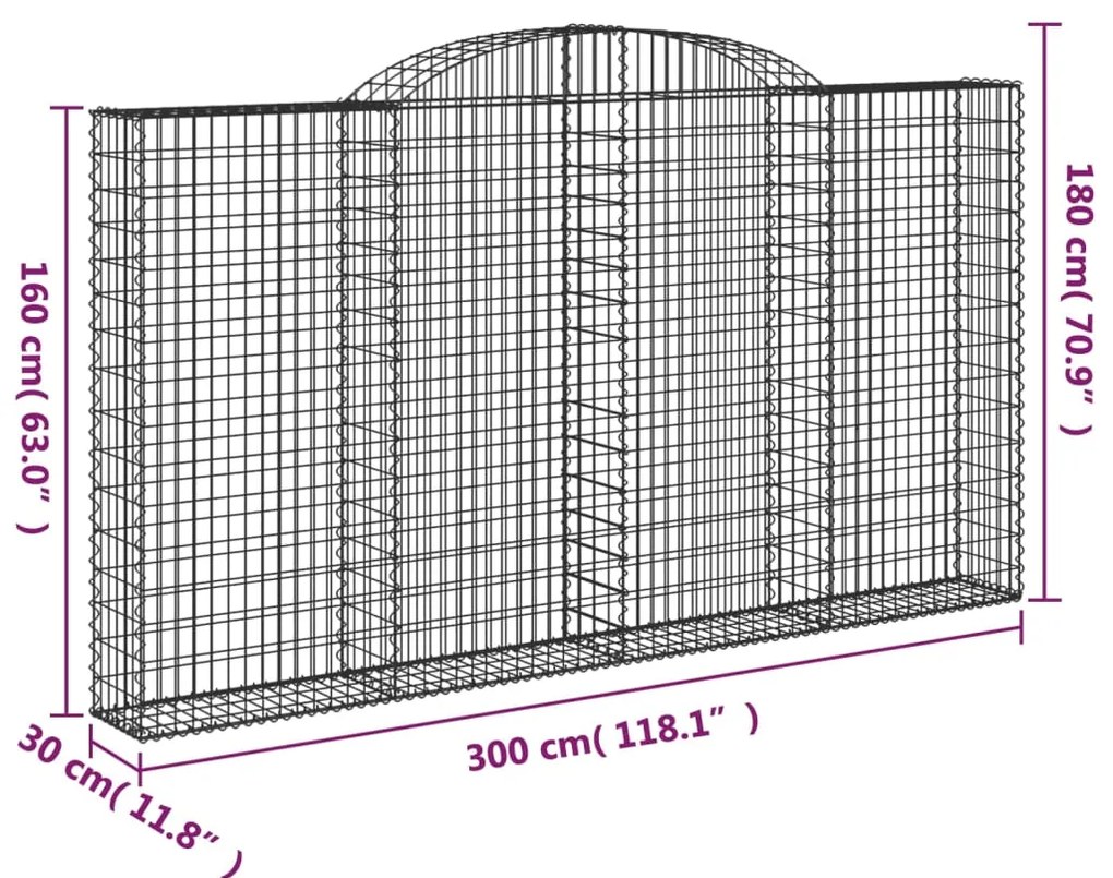 Cestos gabião arqueados 4pcs 300x30x160/180cm ferro galvanizado