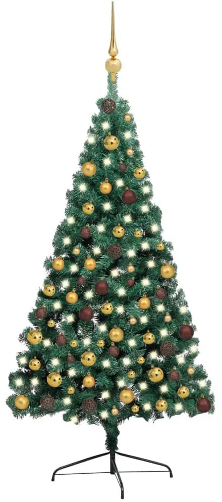 Meia árvore Natal artificial c/ luzes LED e bolas 210 cm verde