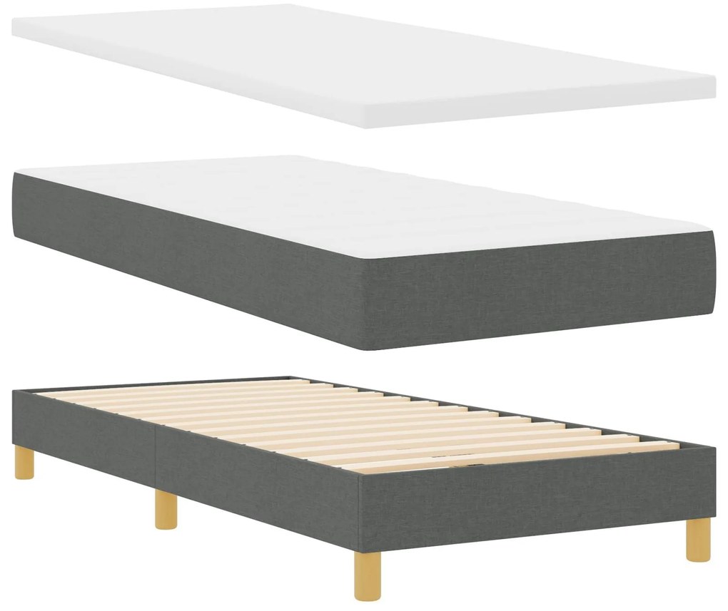 Cama Box Spring com Colchão & LED Cinza Escuro 90x200 cm Tecido