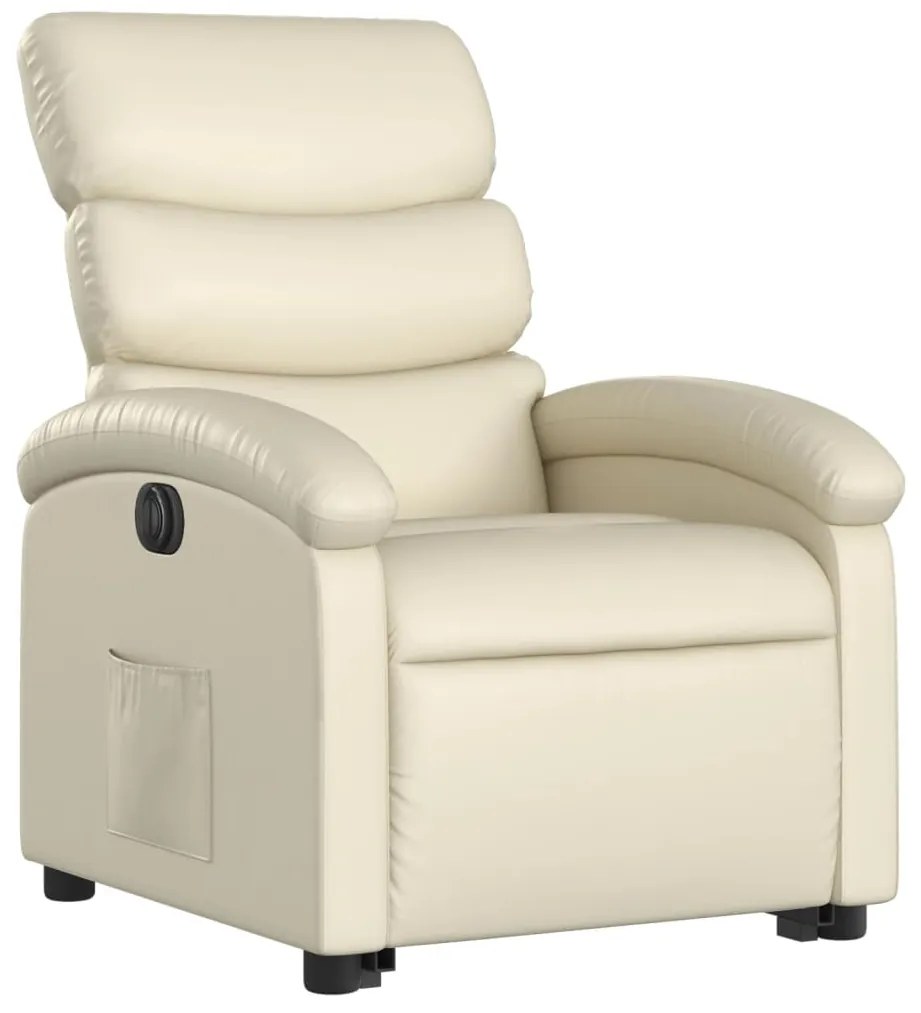 Poltrona reclinável elevatória elétrica couro artificial creme