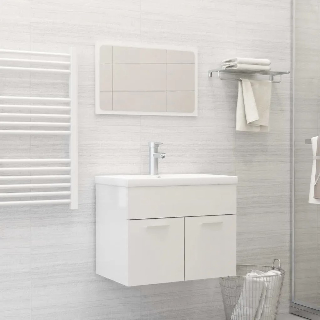 804788 vidaXL 2 pcs conj. móveis casa de banho contraplacado branco brilhante