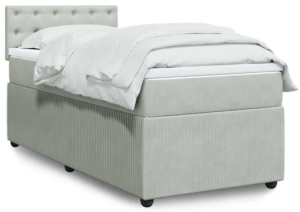 Cama com molas/colchão 90x200 cm veludo cinza-claro