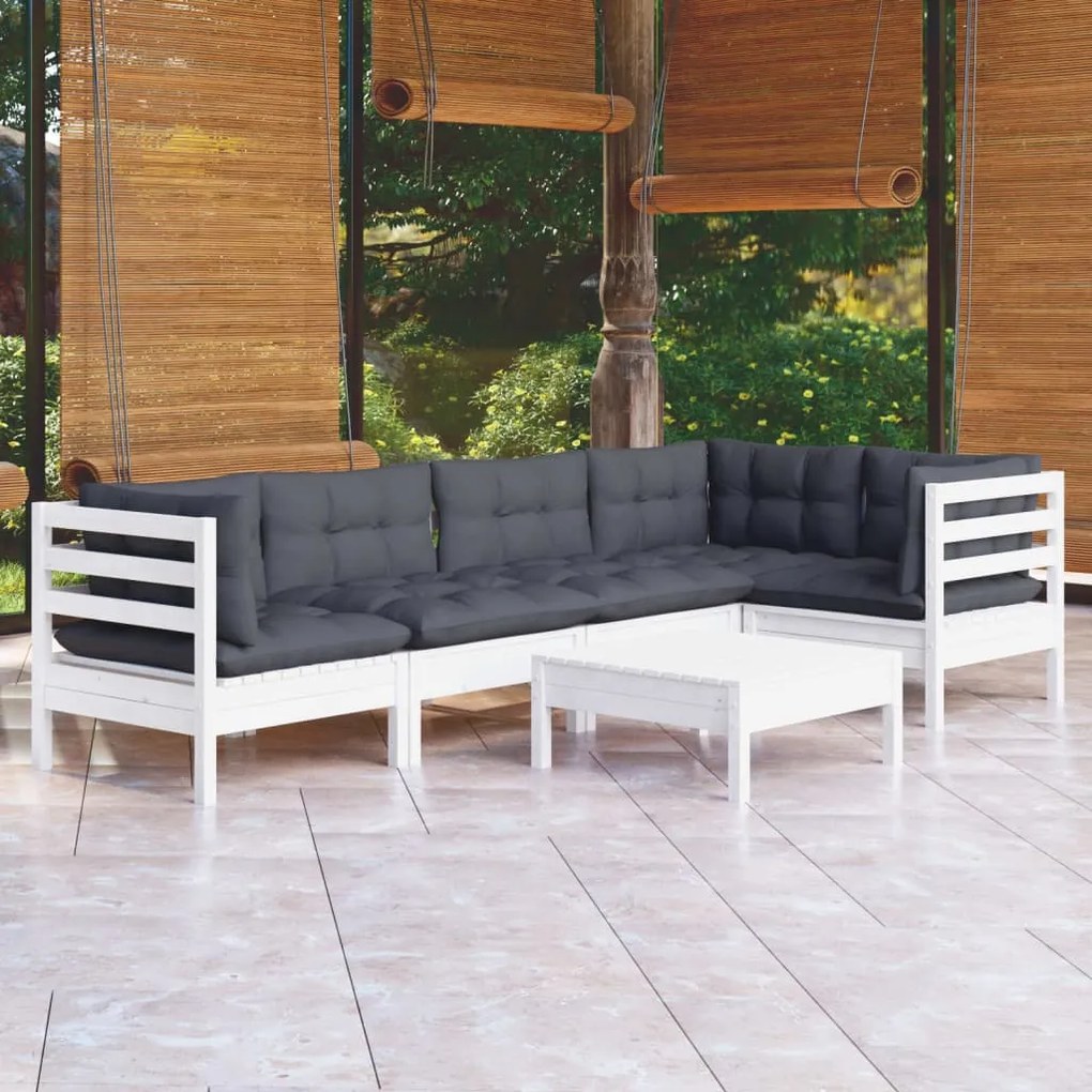 vidaXL 6 pcs conjunto lounge de jardim c/ almofadões pinho branco