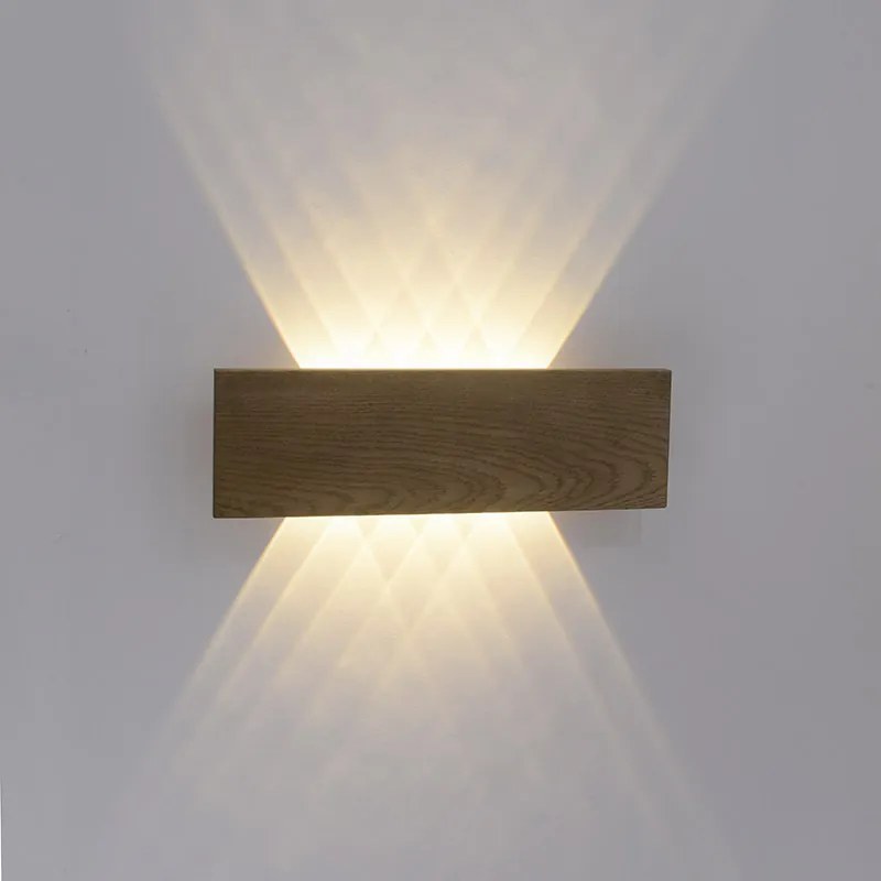 Candeeiro de parede rústico em madeira 45 cm com LED 2-luzes - Ajdin Moderno