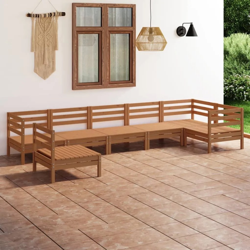 vidaXL 7 pcs conjunto lounge de jardim pinho maciço castanho mel