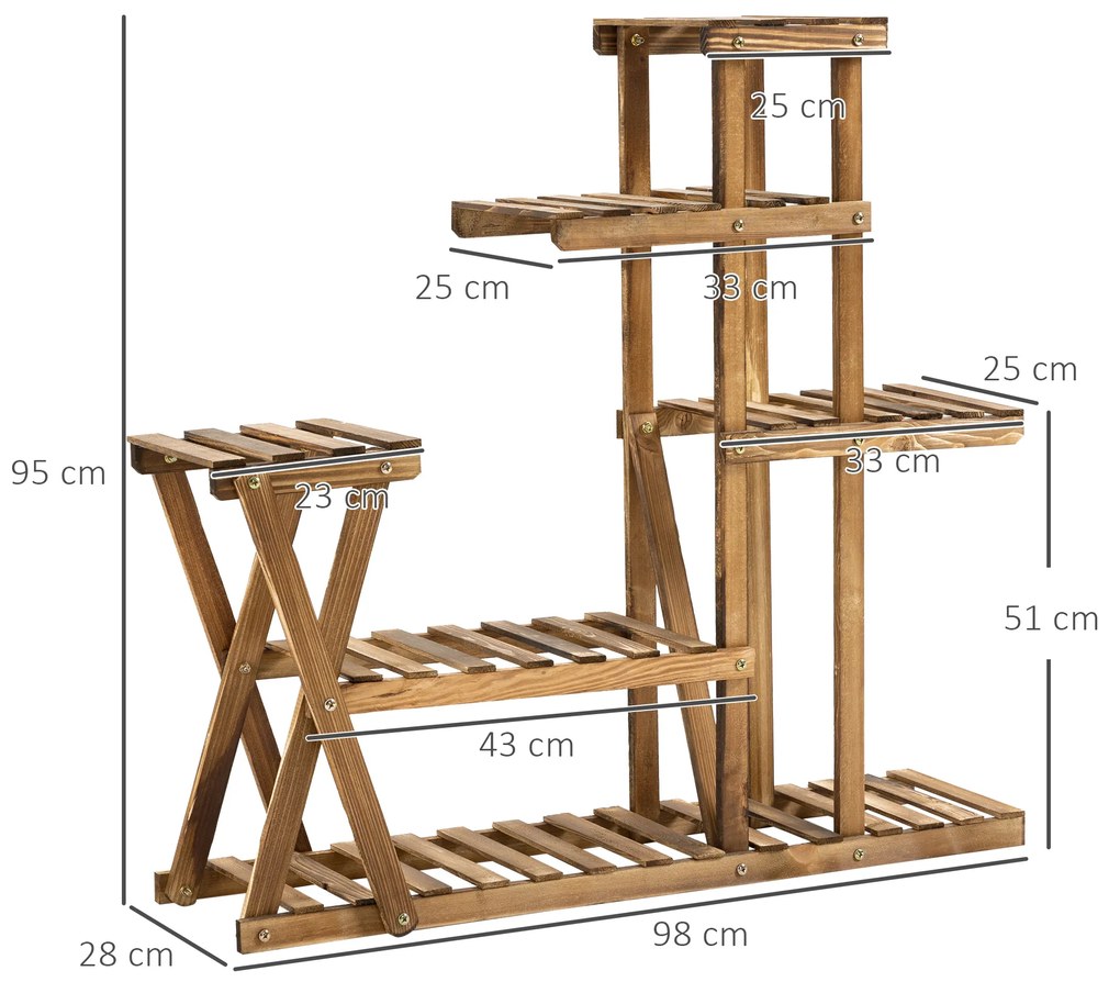 Suporte para Plantas Estante para Plantas de Madeira com 5 Níveis para Interior Exterior 98x28x95 cm Madeira