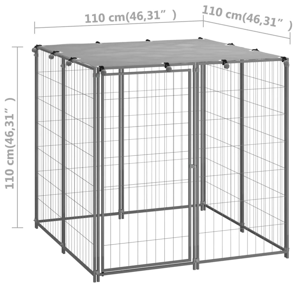 Canil para cães 110x110x110 cm aço prateado