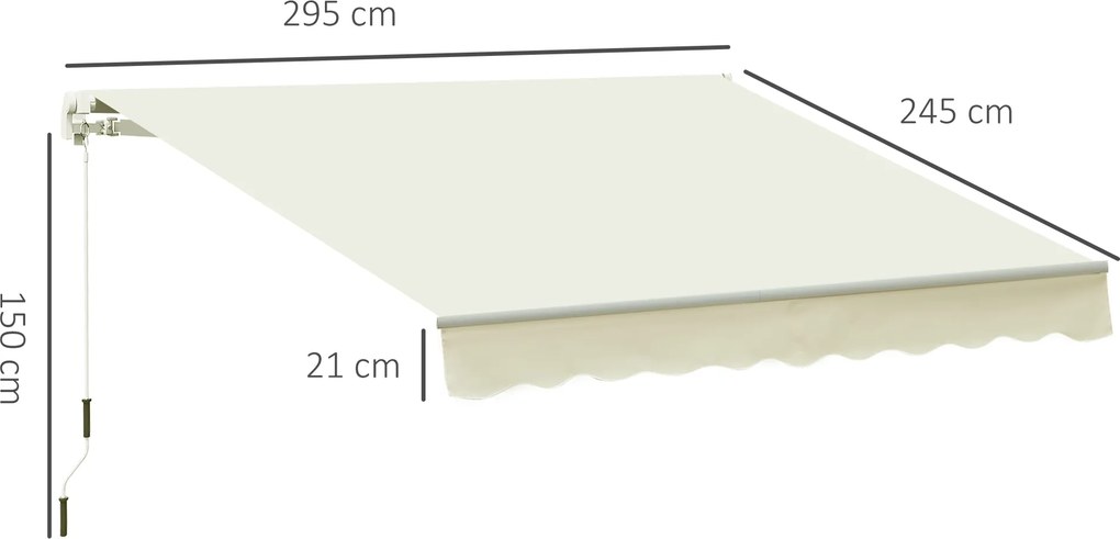 Toldo manual retrátil 295 x 245 cm para terraço, com manivela, ângulo ajustável entre 45° e 85°, em alumínio e poliéster 280 g/m², para terraço, varan