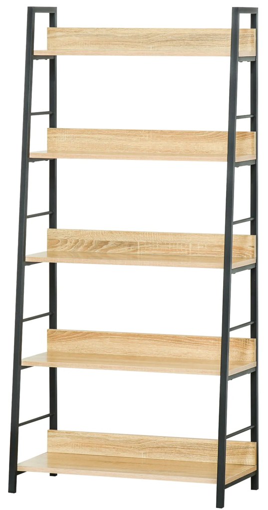 Estante de Estilo Industrial com 5 Níveis Estante de Sala de Estar para Livros com Estrutura de Metal 70x35x149,5 cm Natural