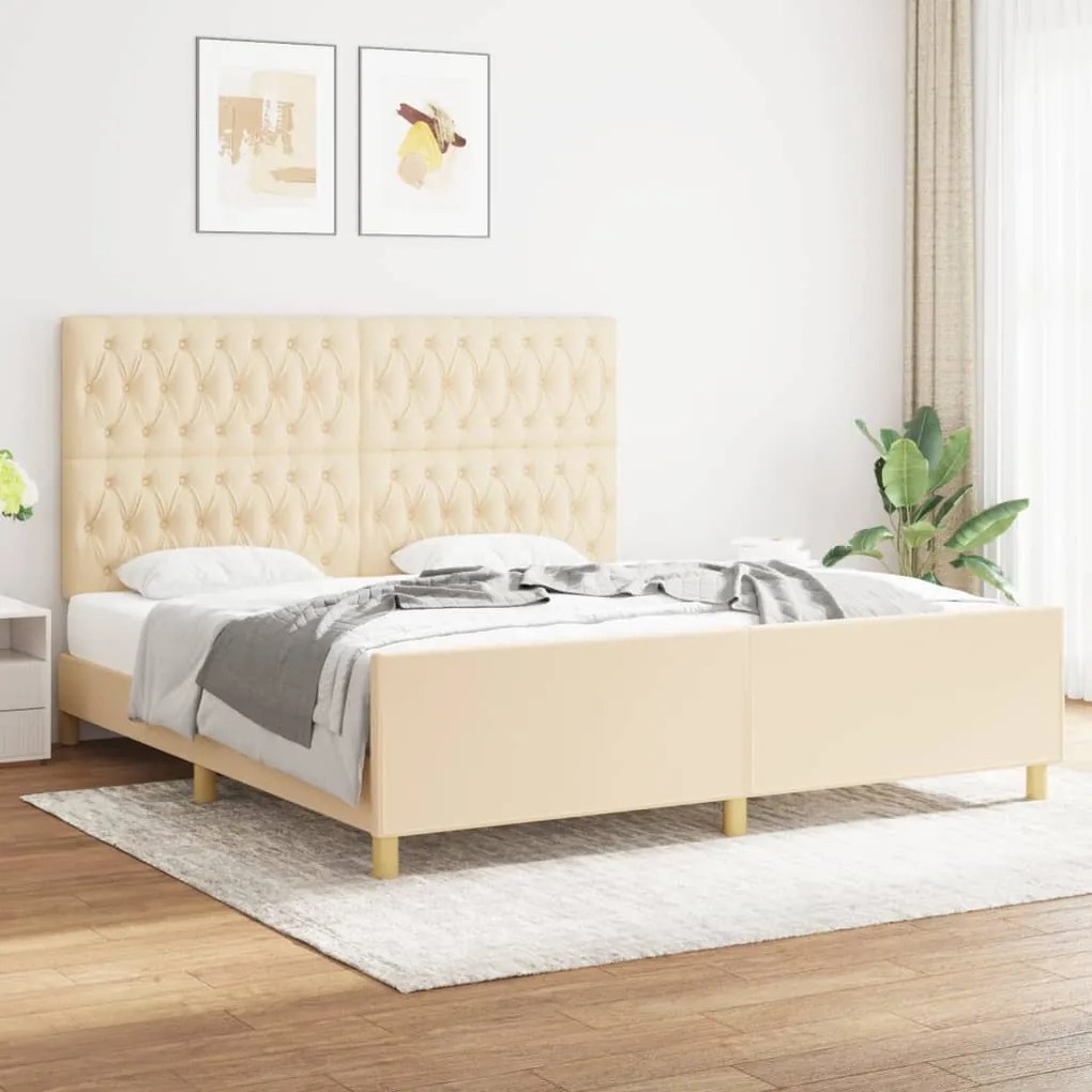 Estrutura de cama sem colchão 180x200 cm tecido cor creme