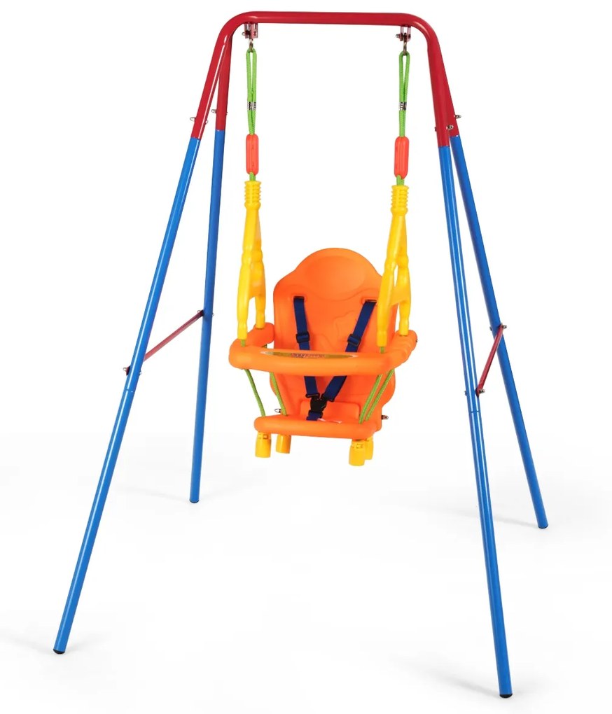 Baloiço para crianças com arnês e protecção das mãos com estrutura de ferro resistente à ferrugem para Pátio Jardim 107 x 96 x 131 cm