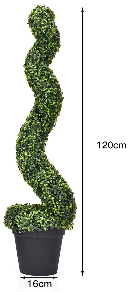 Planta Artificial Espiral de Madeira 120 cm PE Artificial Folhas e Pote de PP Cheio de Cimento para Interior e Exterior