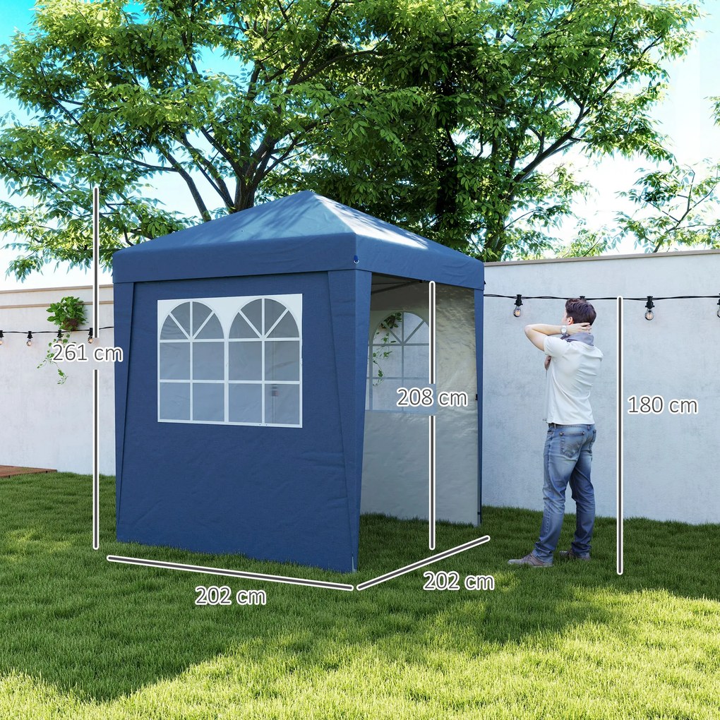 Tenda de jardim dobrável 202 C x 202 L x 261 A cm, ajustável em altura, com proteção UV 30+, 3 paredes laterais, azul