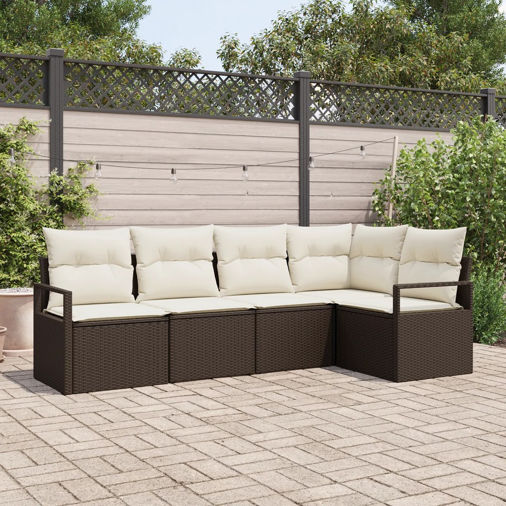 Conjunto de Sofás de Jardim vidaXL de 5 Peças com Almofadas Castanhas