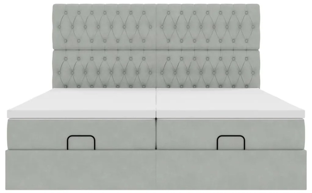 Estrutura cama otomana colchões 160x200cm veludo cinzento claro