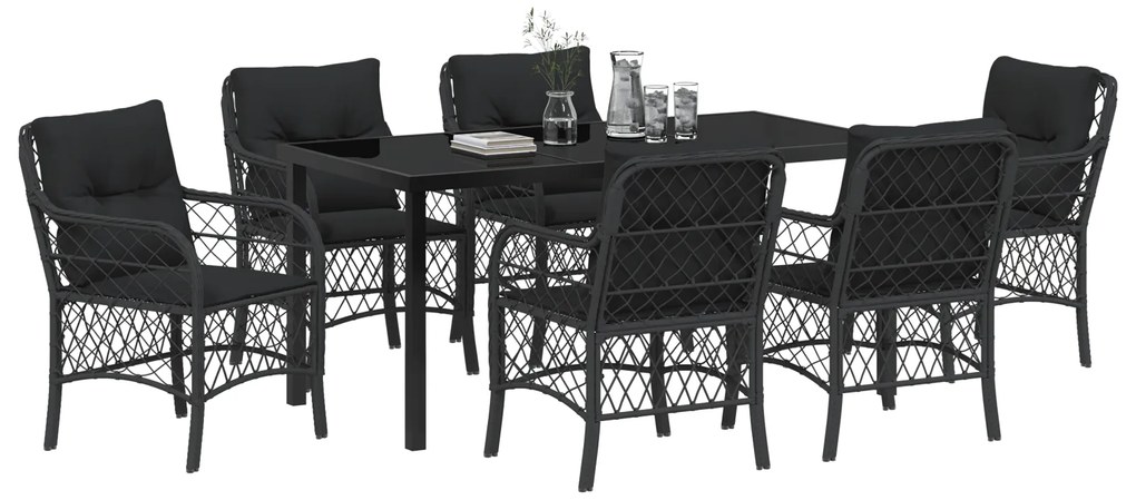 Conjunto de Jantar de Jardim com Almofadas Preto Rattan Poly