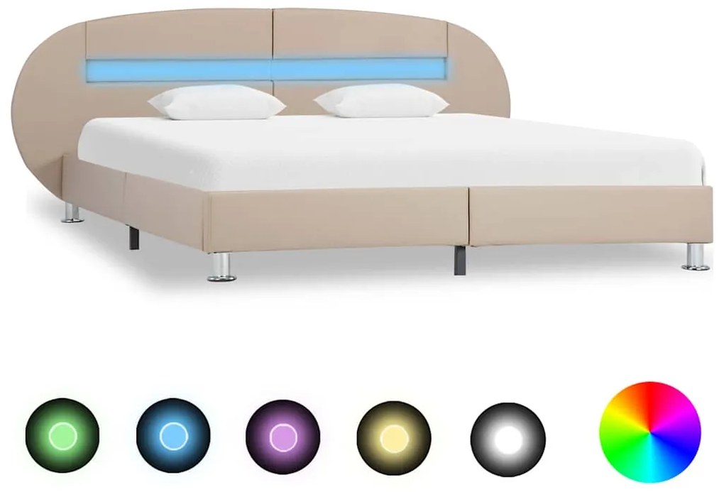 vidaXL Estrutura cama c/ luzes LED 140x200 couro artificial cappuccino