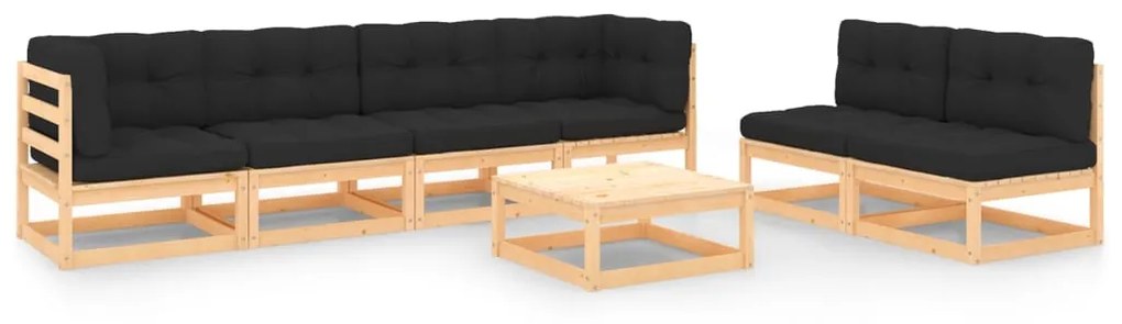 vidaXL 7 pcs conjunto lounge de jardim c/ almofadões pinho maciço