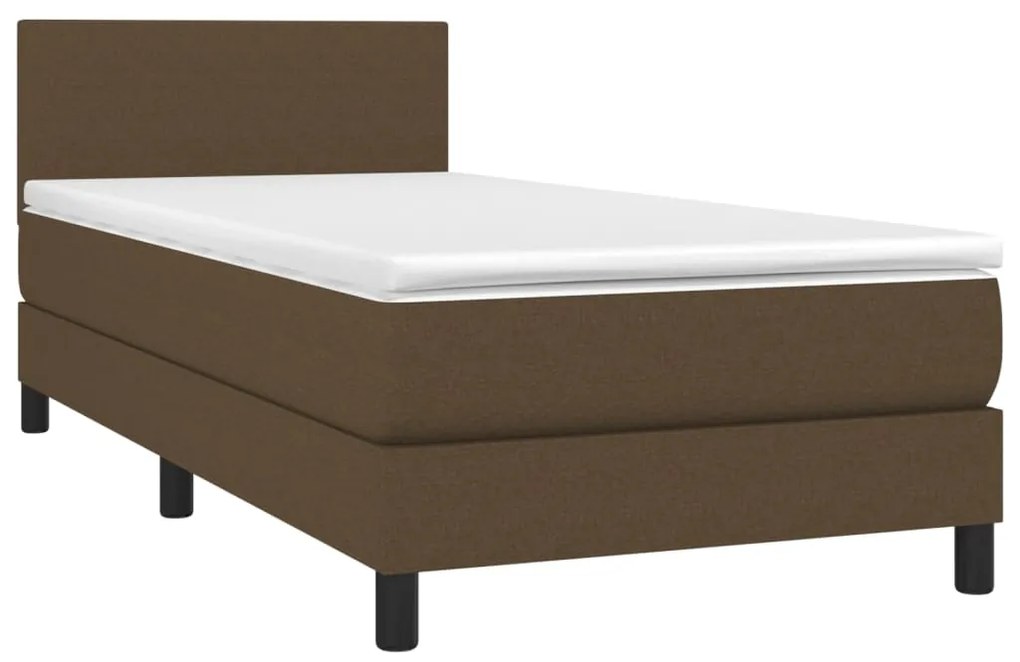 Cama box spring c/ colchão/LED 80x200cm tecido castanho-escuro