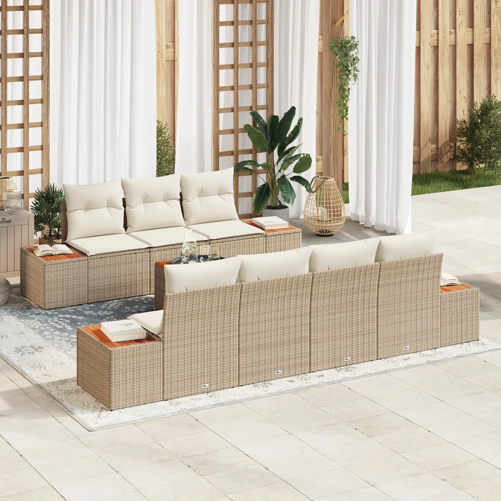 Conjunto de Sofá de Jardim vidaXL com 8 peças com Almofadas Bege Ratta