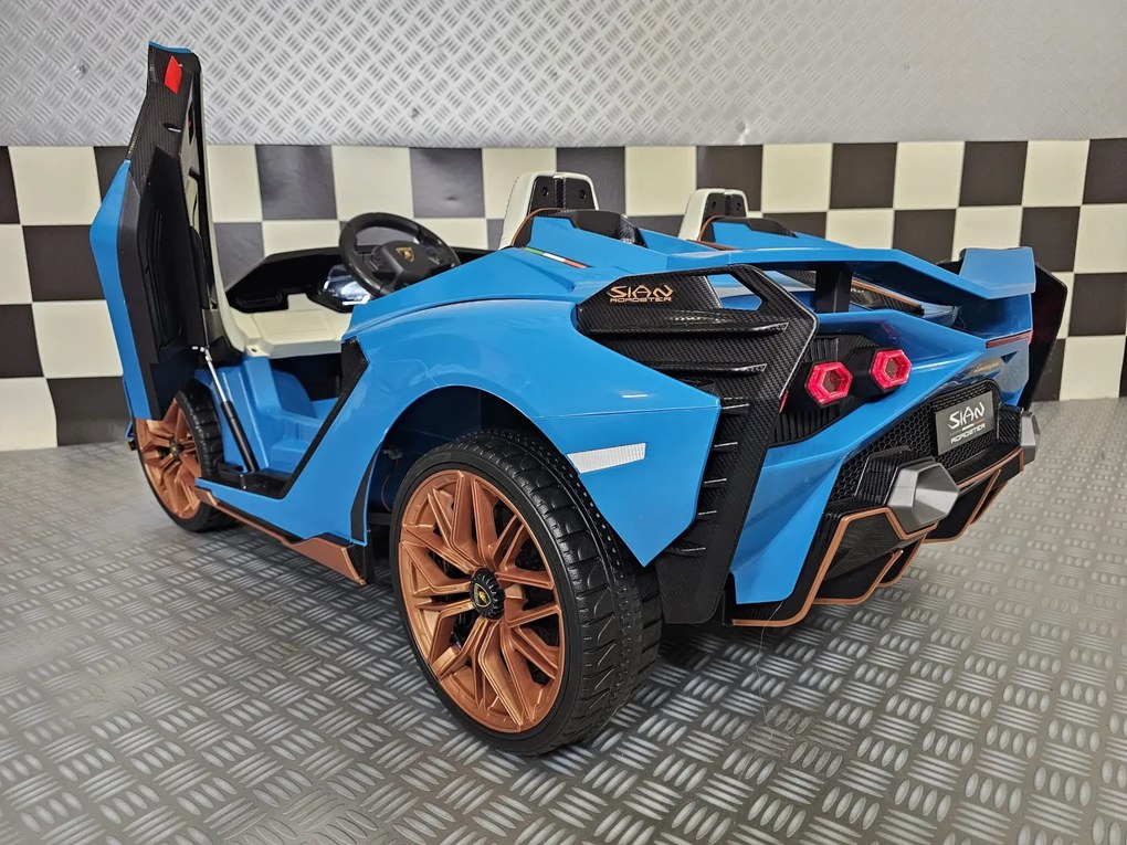 Carro elétrico infantil 3 a 7 anos Lamborghini Sián para 2 pessoas, 24V, 4x4, Pneus EVA, Controlo Remoto Azul