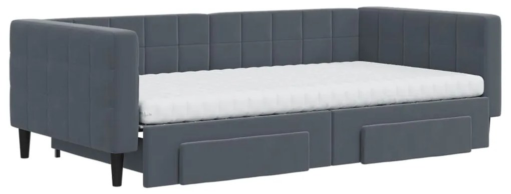 Sofá-cama c/ gavetão e gavetas 100x200cm veludo cinzento-escuro