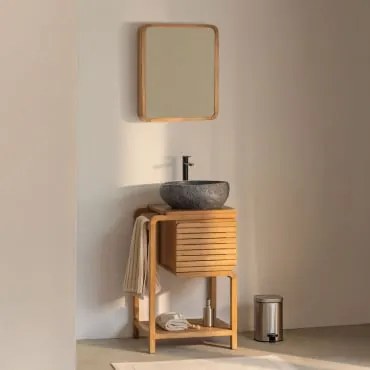 Conjunto De Móvel De Casa De Banho Em Madeira De Teca Bradley Irregular Em Cimento Preto ↔︎40 Cm Fedro - Sklum