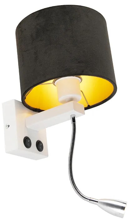 Candeeiro de parede moderno branco com abajur de veludo preto - Brescia