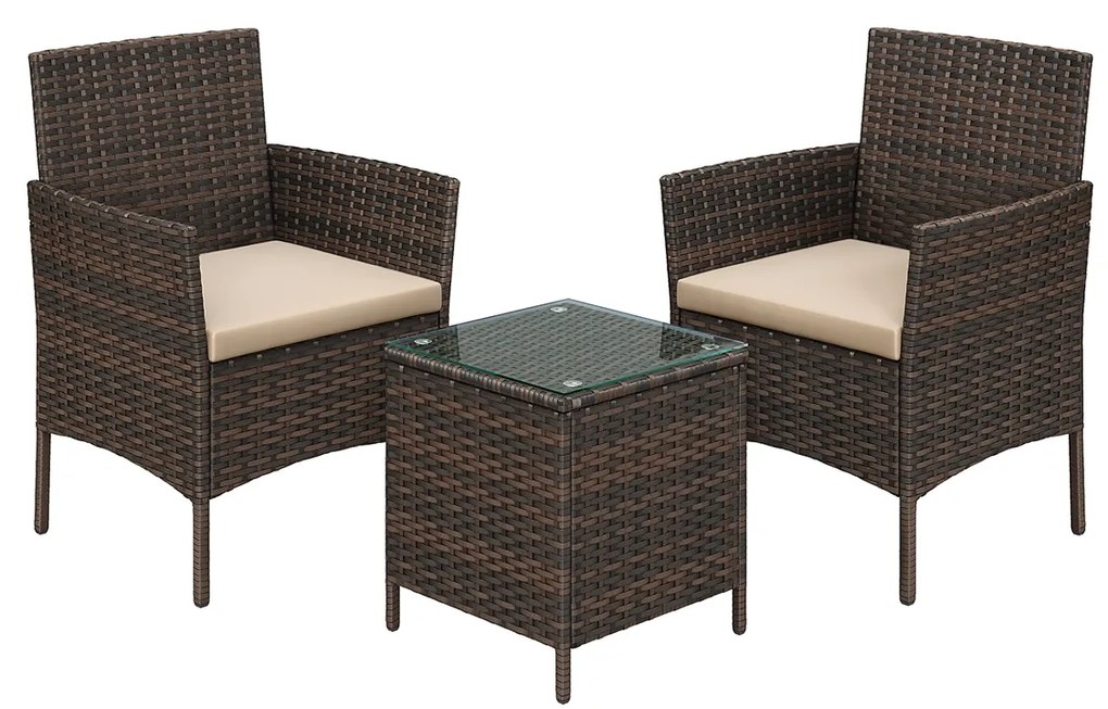 Conjunto de jardim de 3 peças, 2 cadeiras + 1 mesa Castanho-taupe