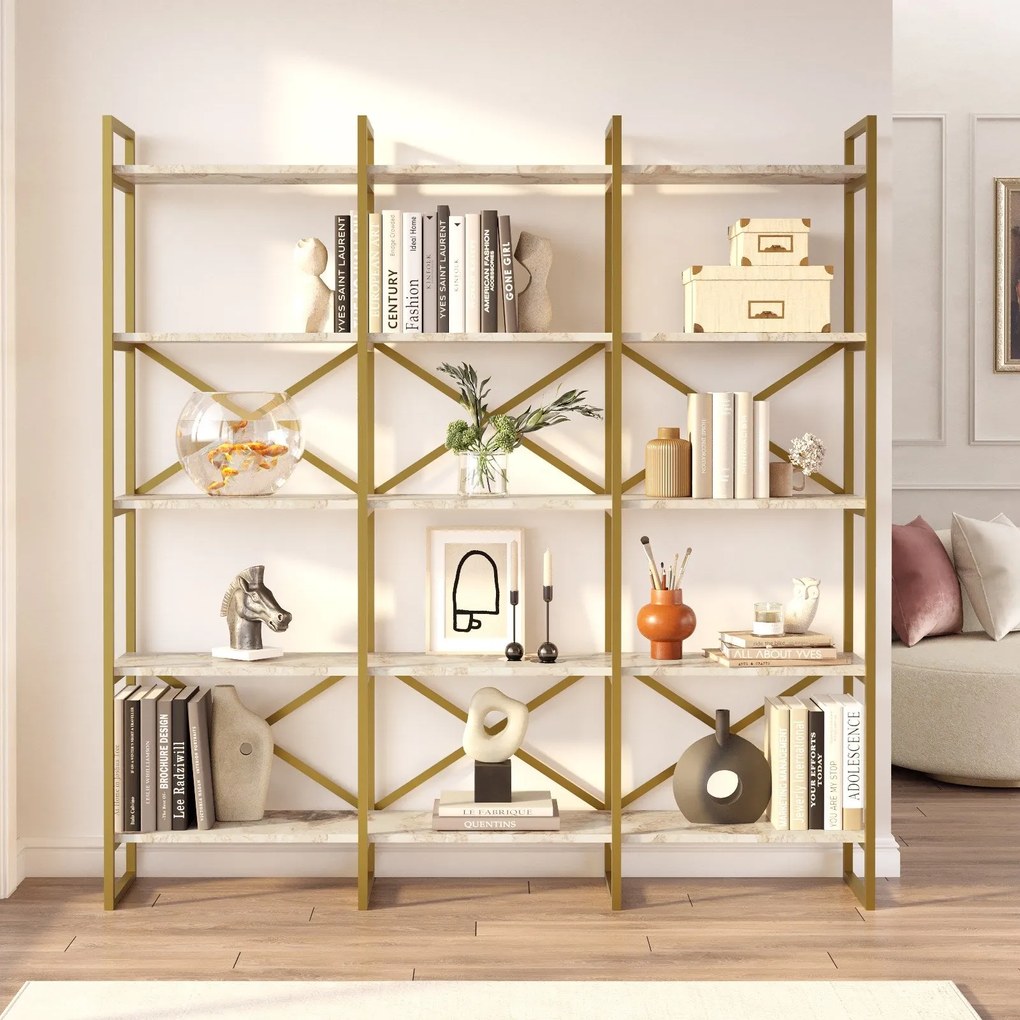 Estante VG6 – Mármore Branco e Dourado – 170x175x30 cm