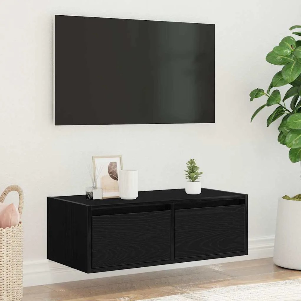 Móvel de TV com luzes LED 75x35,5x25 cm carvalho preto