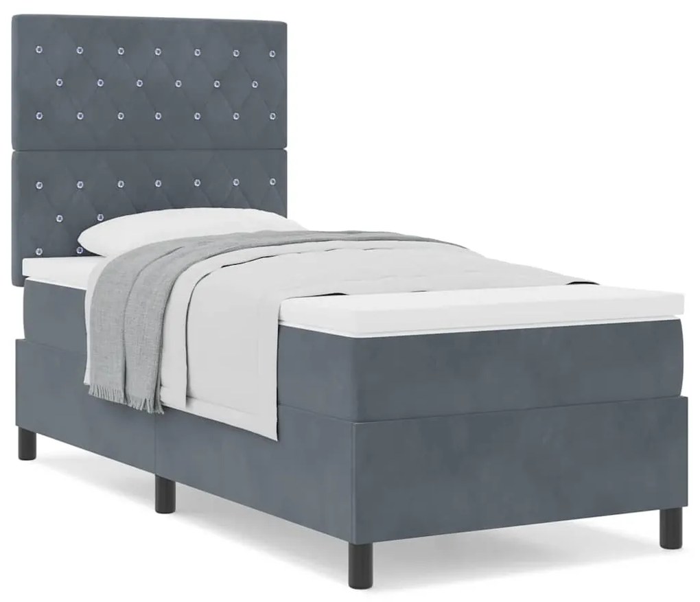 Cama Box com Colchão vidaXL Cinza Escuro 90x200 cm Veludo