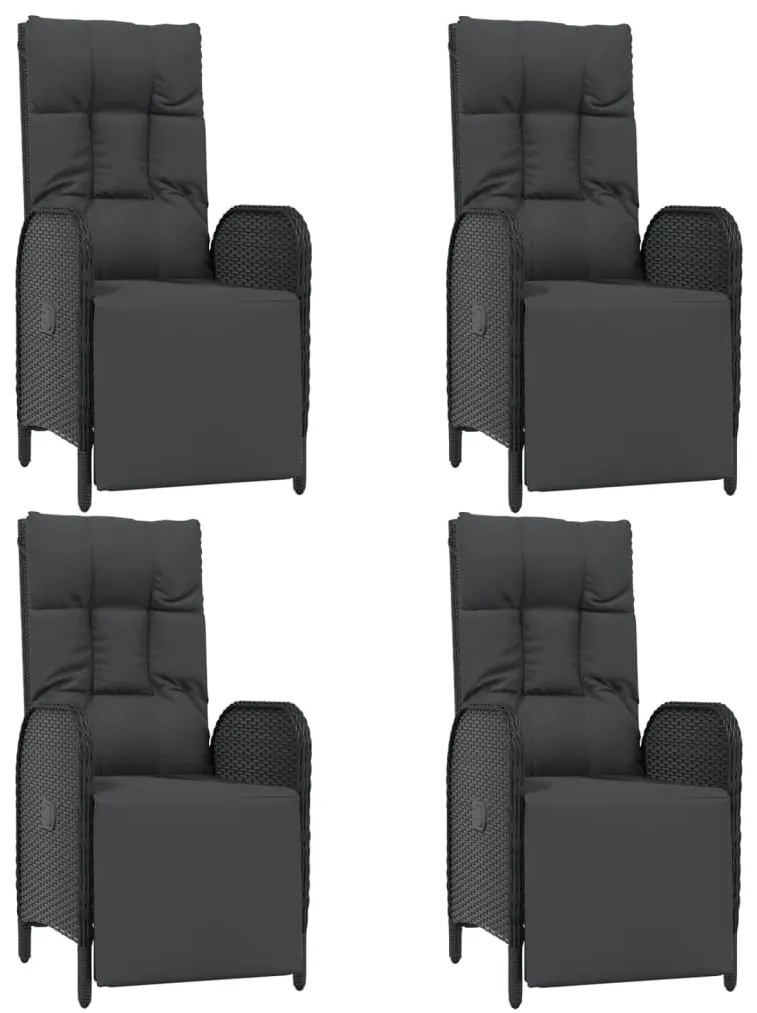 5 pcs conjunto de jantar p/ jardim c/ almofadões vime PE preto