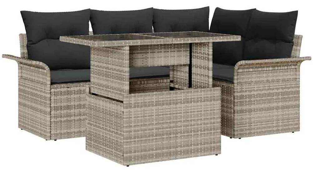 Conjunto de Sofás de Jardim de 5 Peças com Almofadas Rattan Poliéster