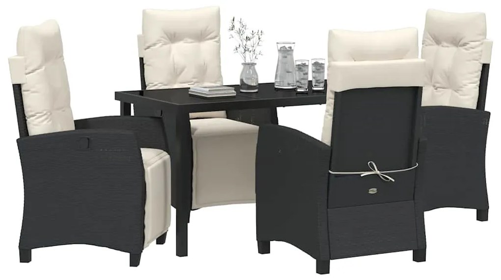 Conjunto de Jantar de Jardim com 5 Peças em Preto, Rattan e Poliéster