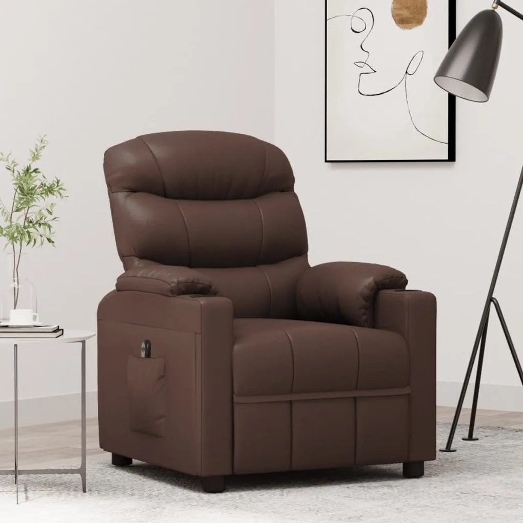 vidaXL Poltrona elevatória couro artificial castanho