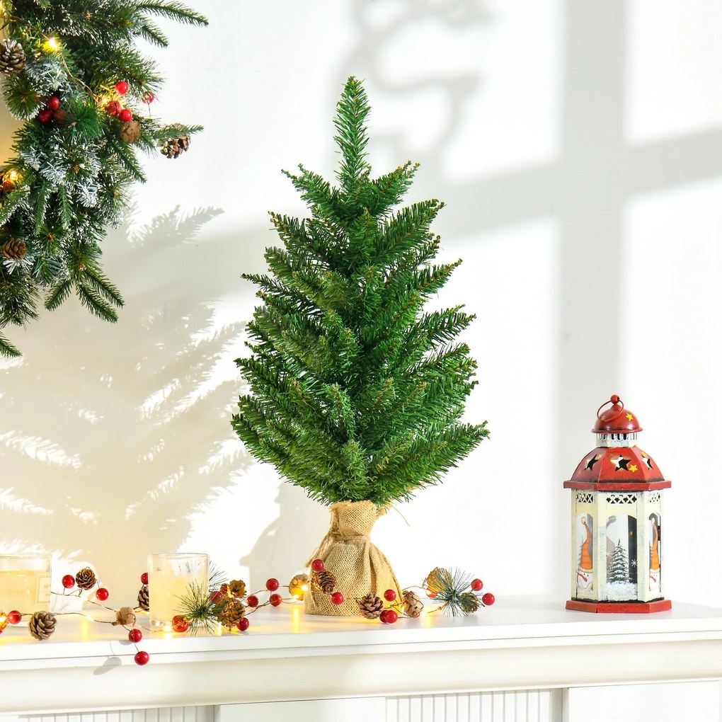 HOMCOM Árvore de Natal artificial pequena com 60 cm de altura com 70 filiais Base de tecido Mini árvore de Natal realista para interiores Verde