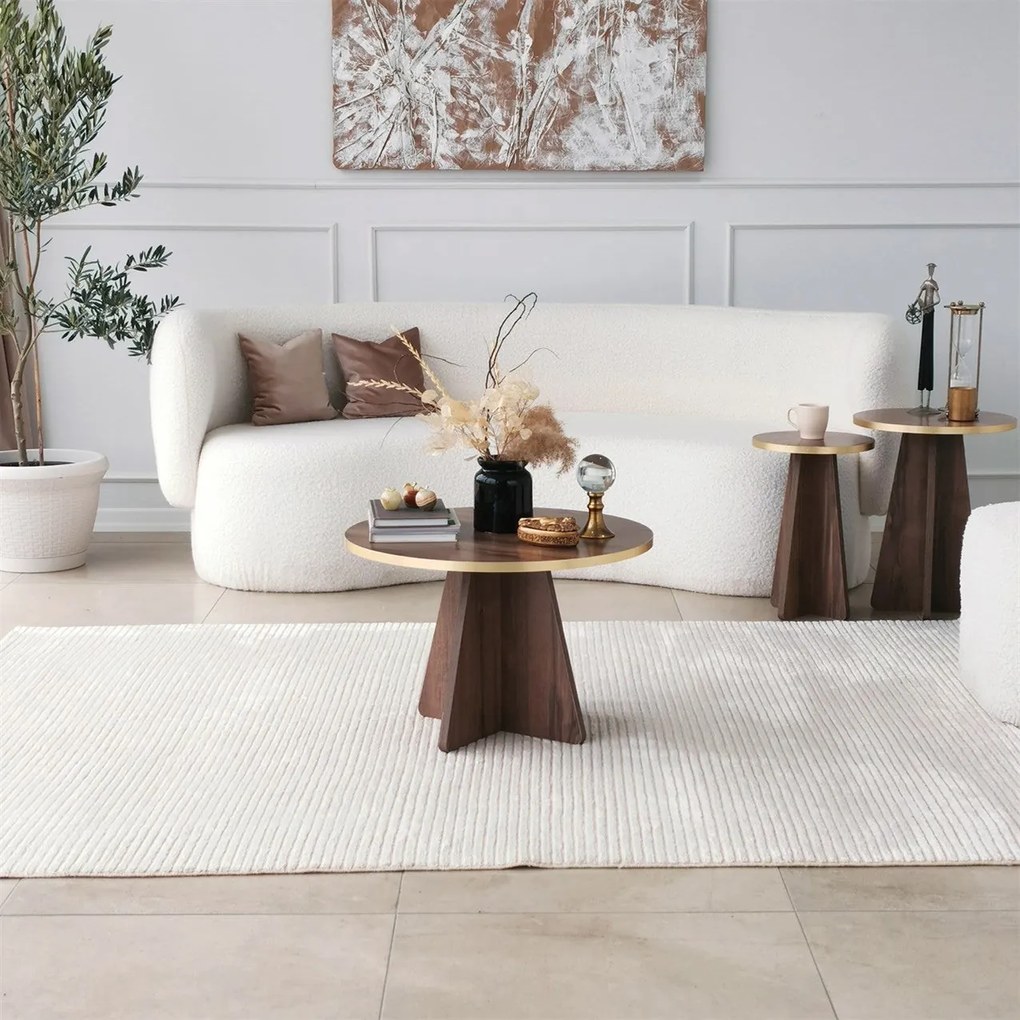 Mesa de Café Mushroom – Dourado e Nogueira – 60x40x60 cm