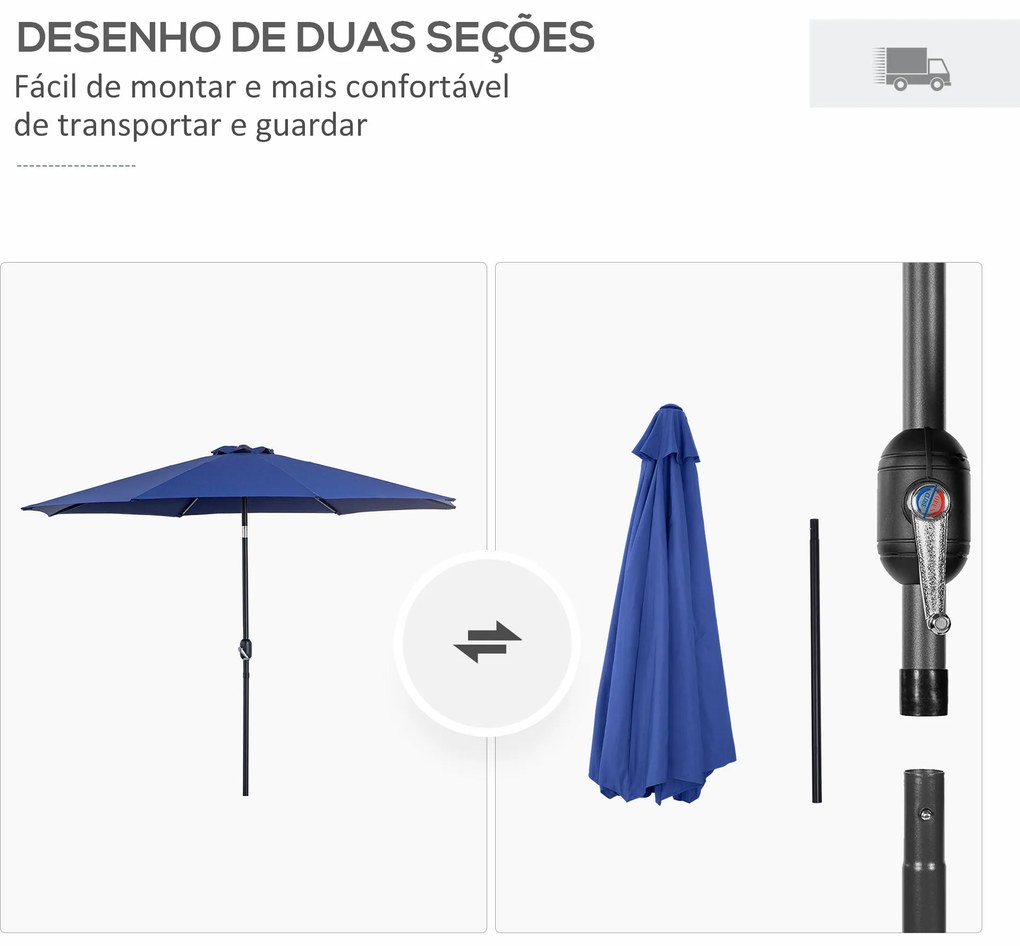 Chapéu de Sol de Jardim Ø295x250 cm com Manivela Chapéu de Sol Exterio