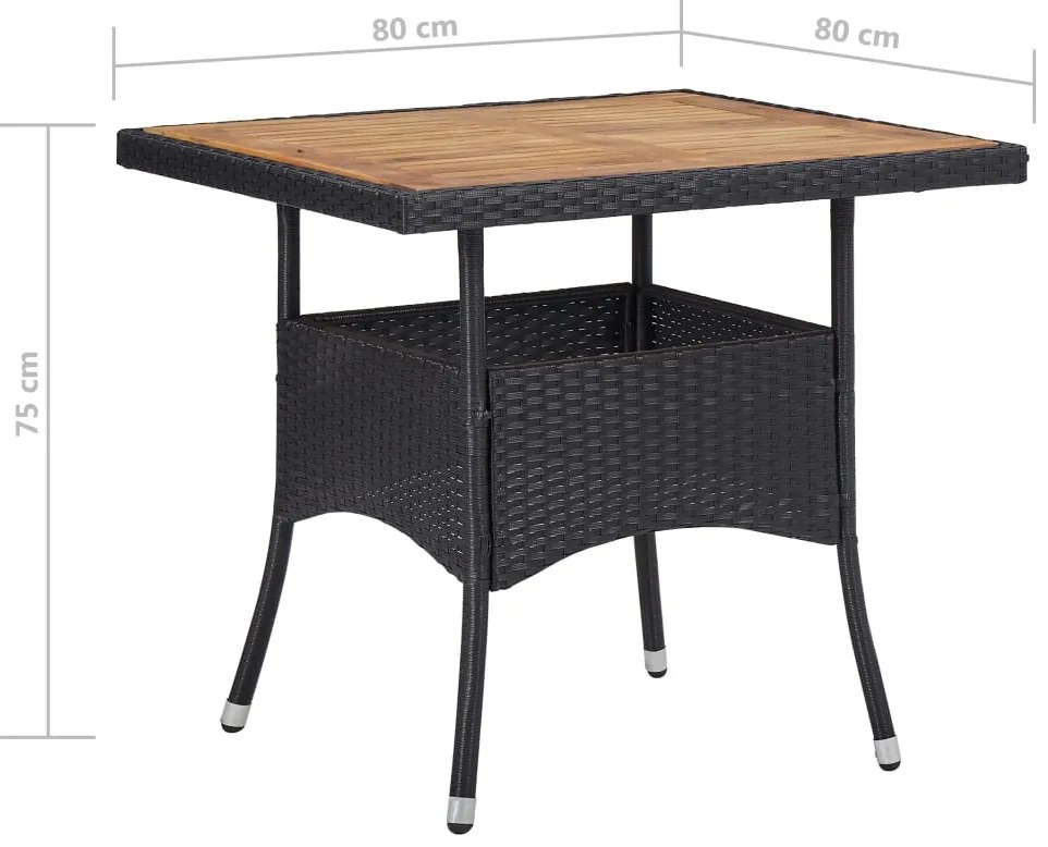 5 pcs conjunto de jantar jardim vime PE e acácia maciça preto