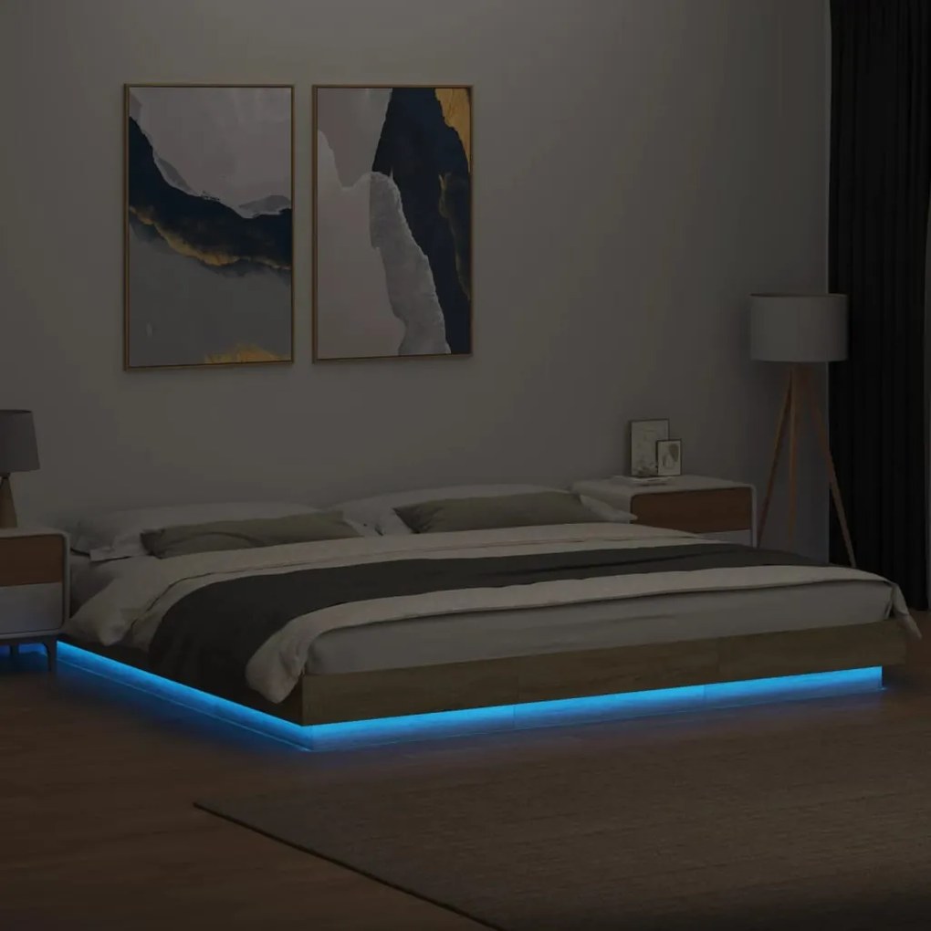 Estrutura cama c/ luzes LED derivados madeira carvalho sonoma