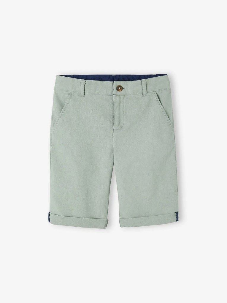 Bermudas para menino em algodão/linho. verde-salva